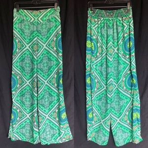 Arden B Wide Leg Paisley Pant - Green/Blue size M